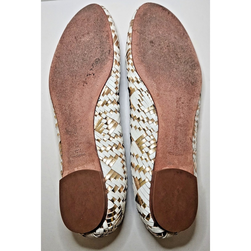Rebecca Minkoff Uma Woven Leather Ballet Flats Womens 10M White & Metallic Gold - Picture 10 of 11